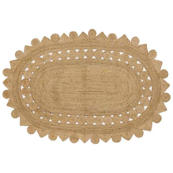 Très Grand Tapis Ovale en Jute Artisanal Ambiance Bohème pour Salle à Manger et Salon Marron 205 x 305 cm – ComfortXL Outdoor Living - Image 1