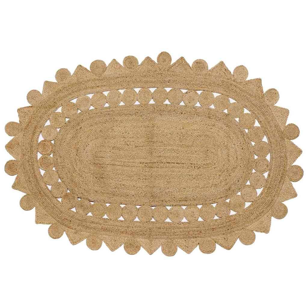 Très Grand Tapis Ovale en Jute Artisanal Ambiance Bohème pour Salle à Manger et Salon Marron 205 x 305 cm – ComfortXL Outdoor Living - Image 1