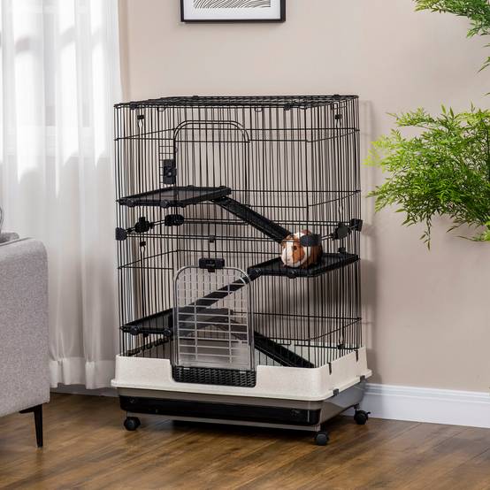 Grande cage en métal pour furets et chinchillas sur roulettes 81x52x114cm noir - ComfortXL Outdoor Living - Image 4