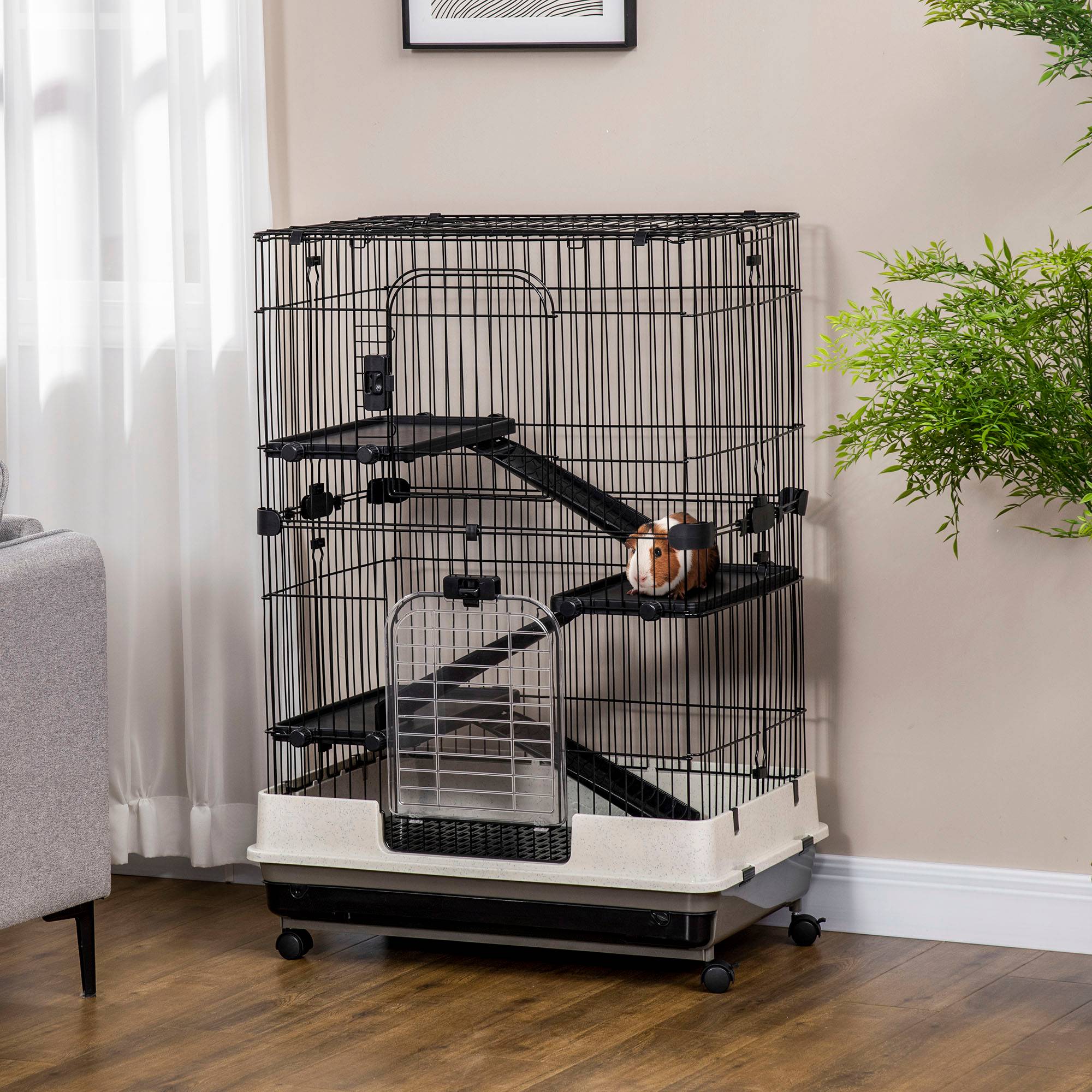 Grande cage en métal pour furets et chinchillas sur roulettes 81x52x114cm noir - ComfortXL Outdoor Living - Image 4