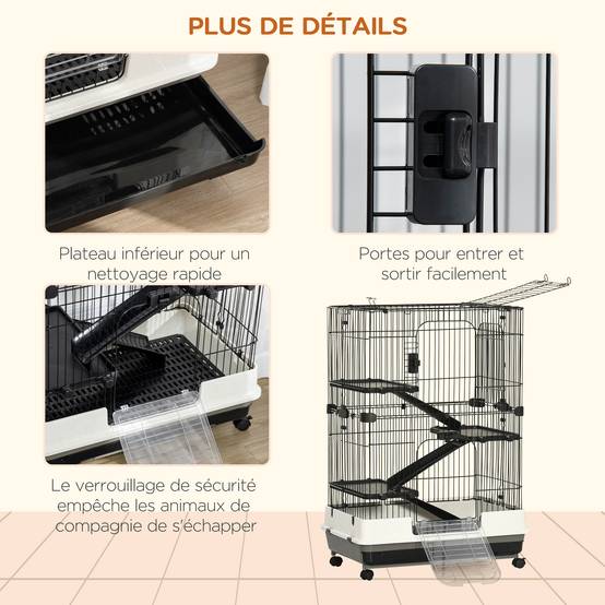 Grande cage en métal pour furets et chinchillas sur roulettes 81x52x114cm noir - ComfortXL Outdoor Living - Image 9