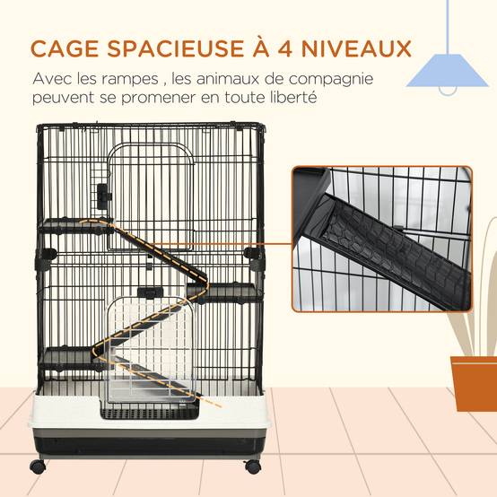Grande cage en métal pour furets et chinchillas sur roulettes 81x52x114cm noir - ComfortXL Outdoor Living - Image 6