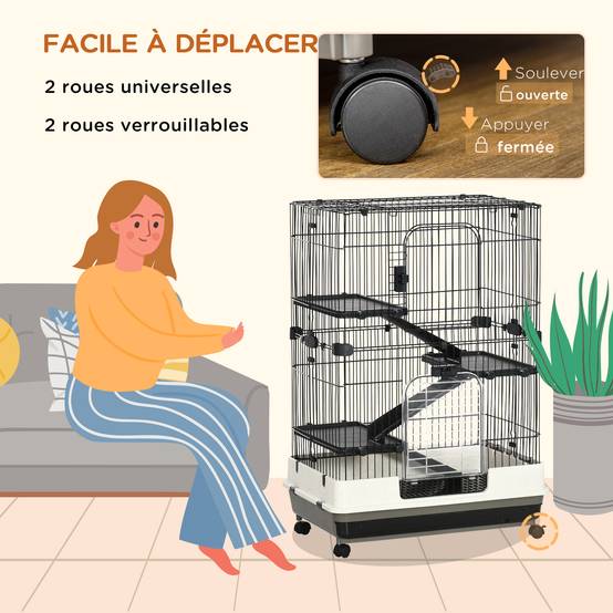 Grande cage en métal pour furets et chinchillas sur roulettes 81x52x114cm noir - ComfortXL Outdoor Living - Image 7