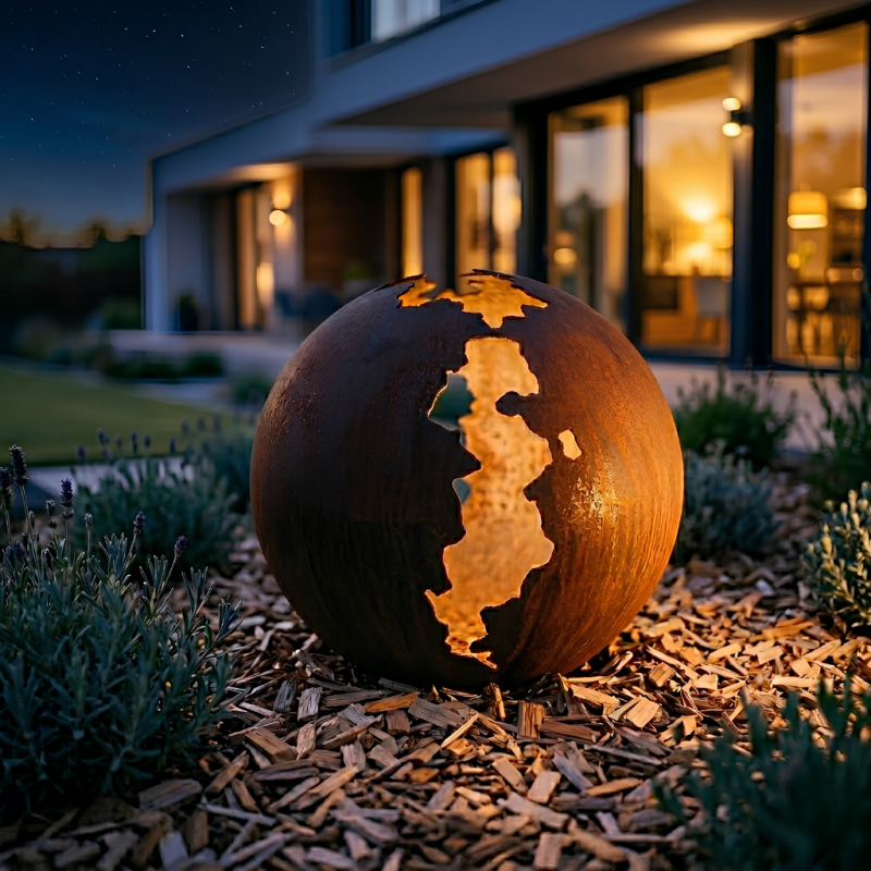 Jardinex - Boule déco jardin métal craquelée - Rouille 30 cm - Jardinex - Imagen 5