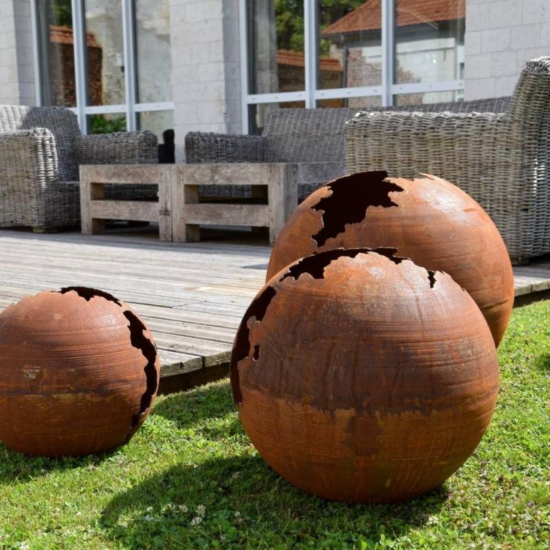Jardinex - Boule déco jardin métal craquelée - Rouille 30 cm - Jardinex - Imagen 8