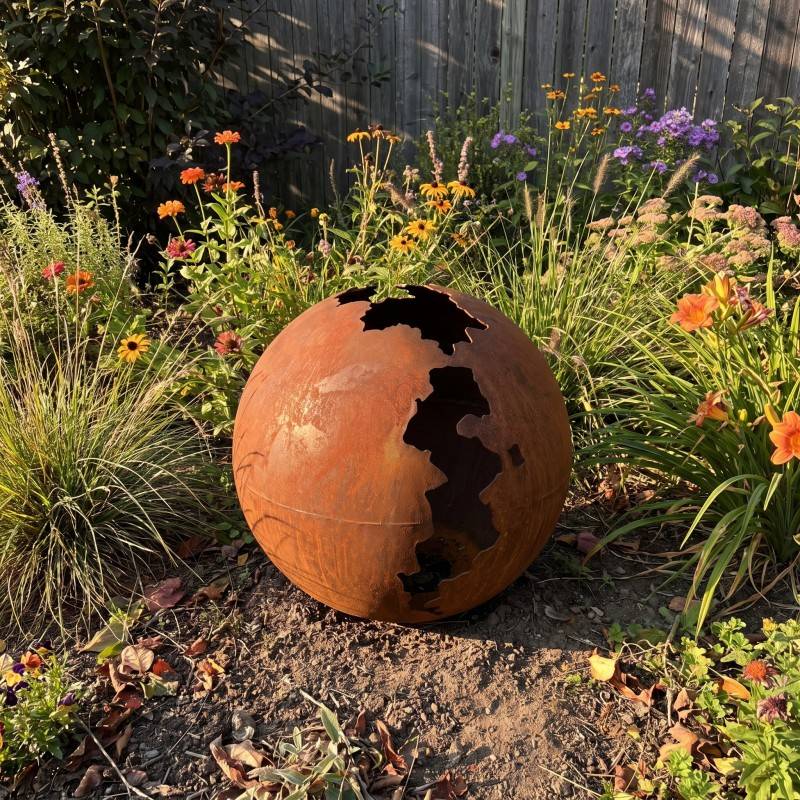 Jardinex - Boule déco jardin métal craquelée - Rouille 30 cm - Jardinex - Imagen 9