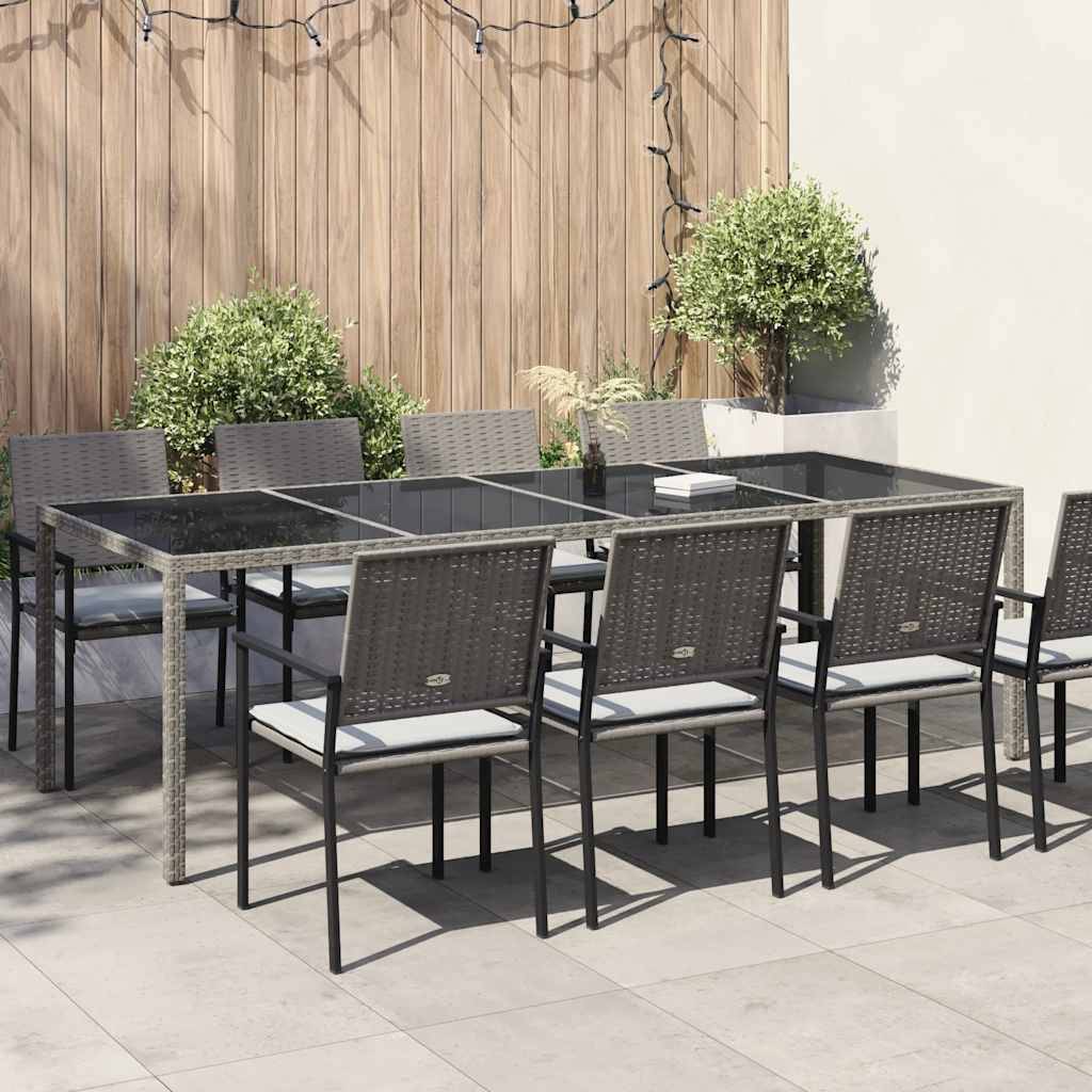 Très Grande Table de Jardin Grise 250x100cm en Poly Rotin, Plateau en Verre Trempé, pour 10 Personnes – ComfortXL Outdoor Living - Image 1