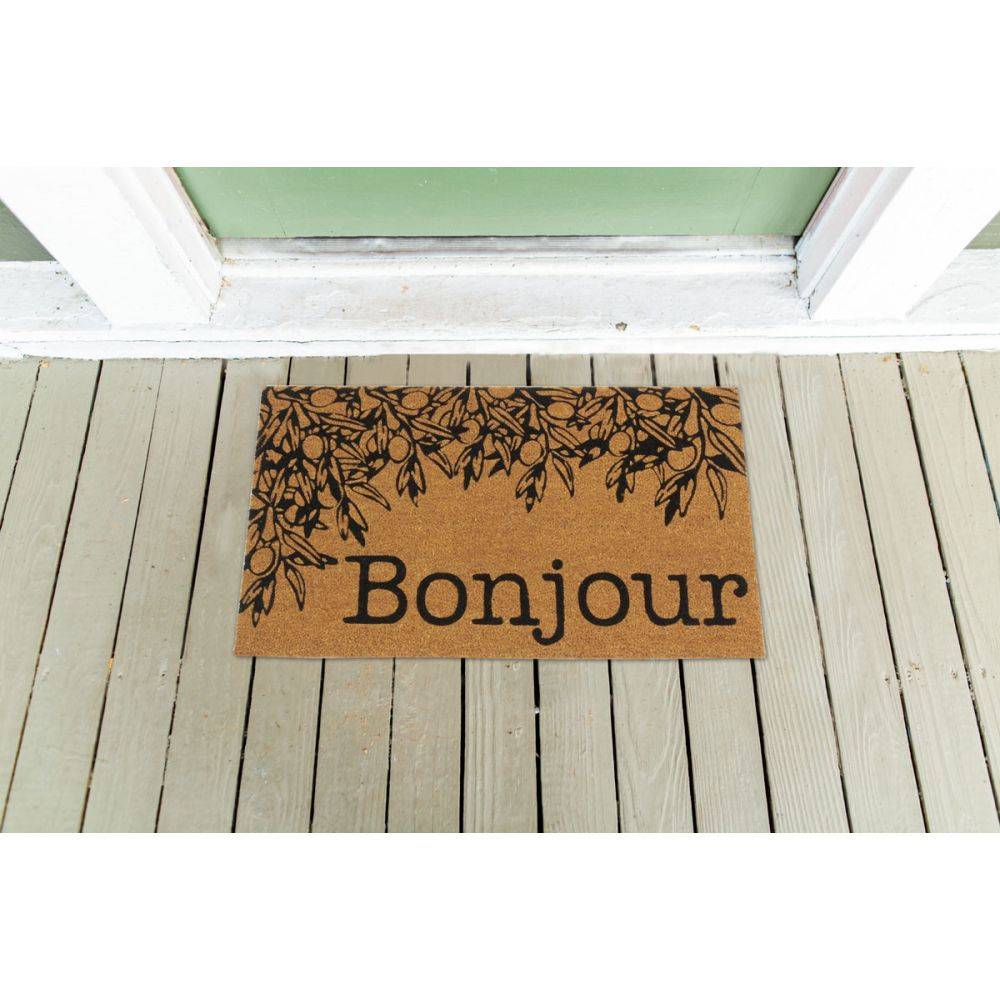 Aubry Gaspard - Paillasson coco intérieur extérieur 75 x 45 cm Branche olivier bonjour - Imagen 2