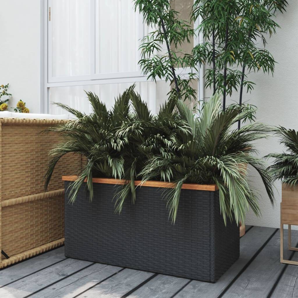 Jardinière, Bac à Fleurs, Pot De Fleurs noir 80x40x40 cm résine tressée P889 - Image 2