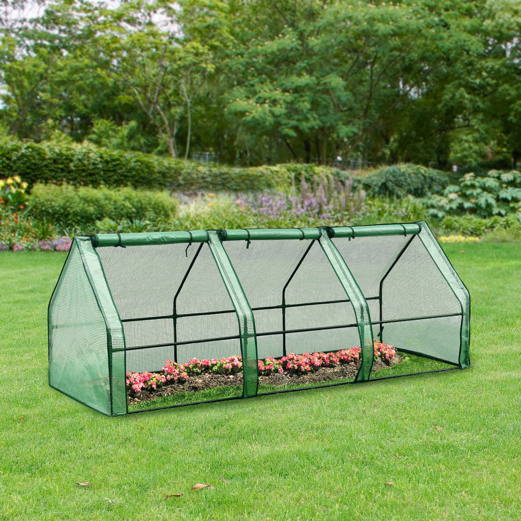 Châssis de jardin Höflein à 3 fenêtres en acier et polyéthylène 240 x 90 x 90 cm vert [en.casa] - Imagen 2