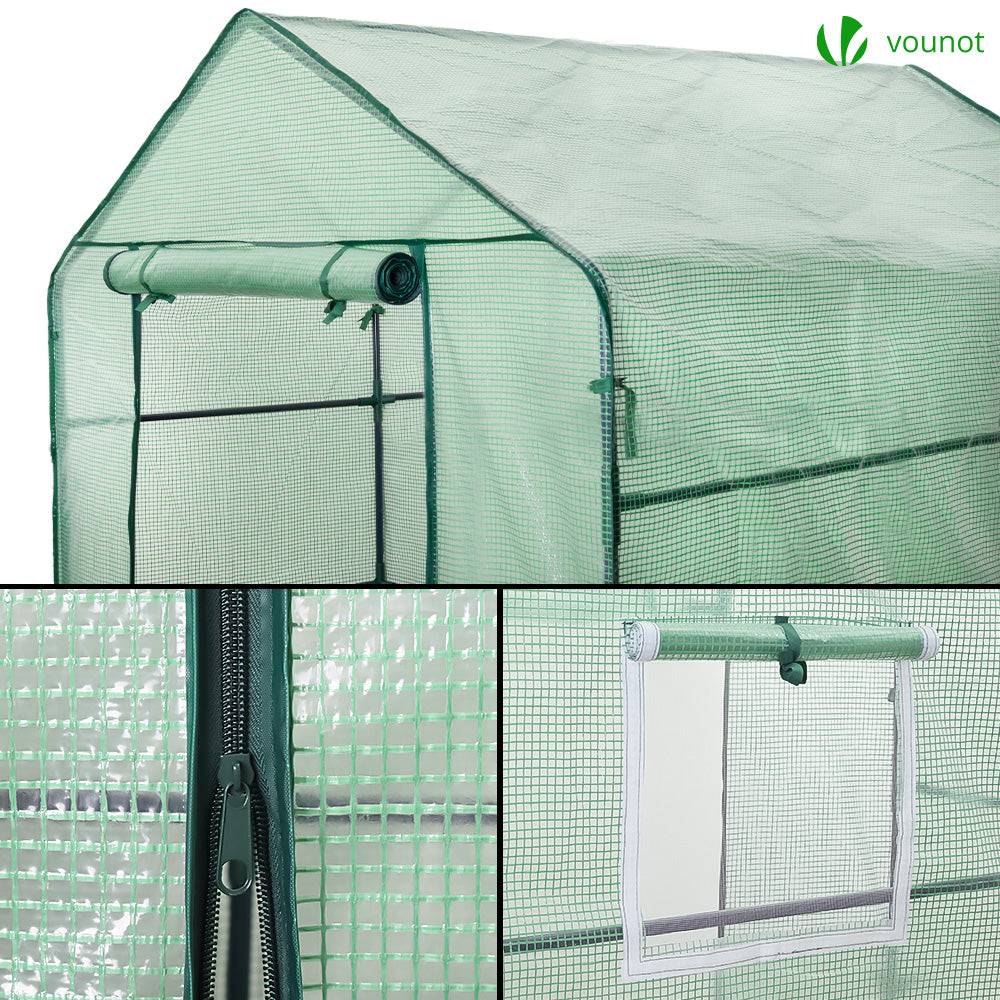 Vounot - Serre de jardin avec étagères 143x215x195cm vert - Bâche PE renforcée 135g/m² - Fenêtre moustiquaire, porte enroulable zippée - Image 5