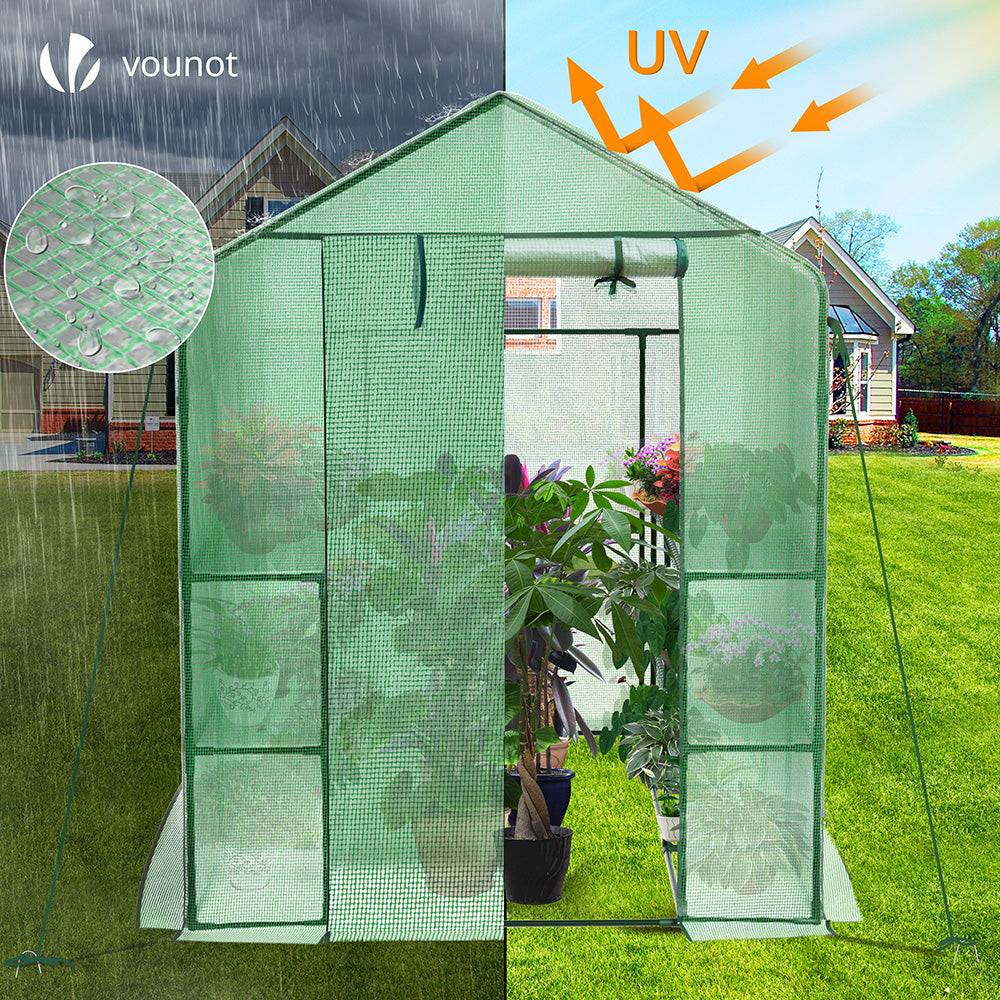 Vounot - Serre de jardin avec étagères 143x215x195cm vert - Bâche PE renforcée 135g/m² - Fenêtre moustiquaire, porte enroulable zippée - Image 4