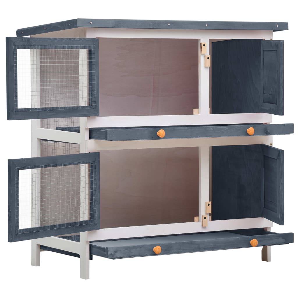 Clapier d'extérieur - Cage d'extérieur 4 portes Gris Bois rj509 - Image 1