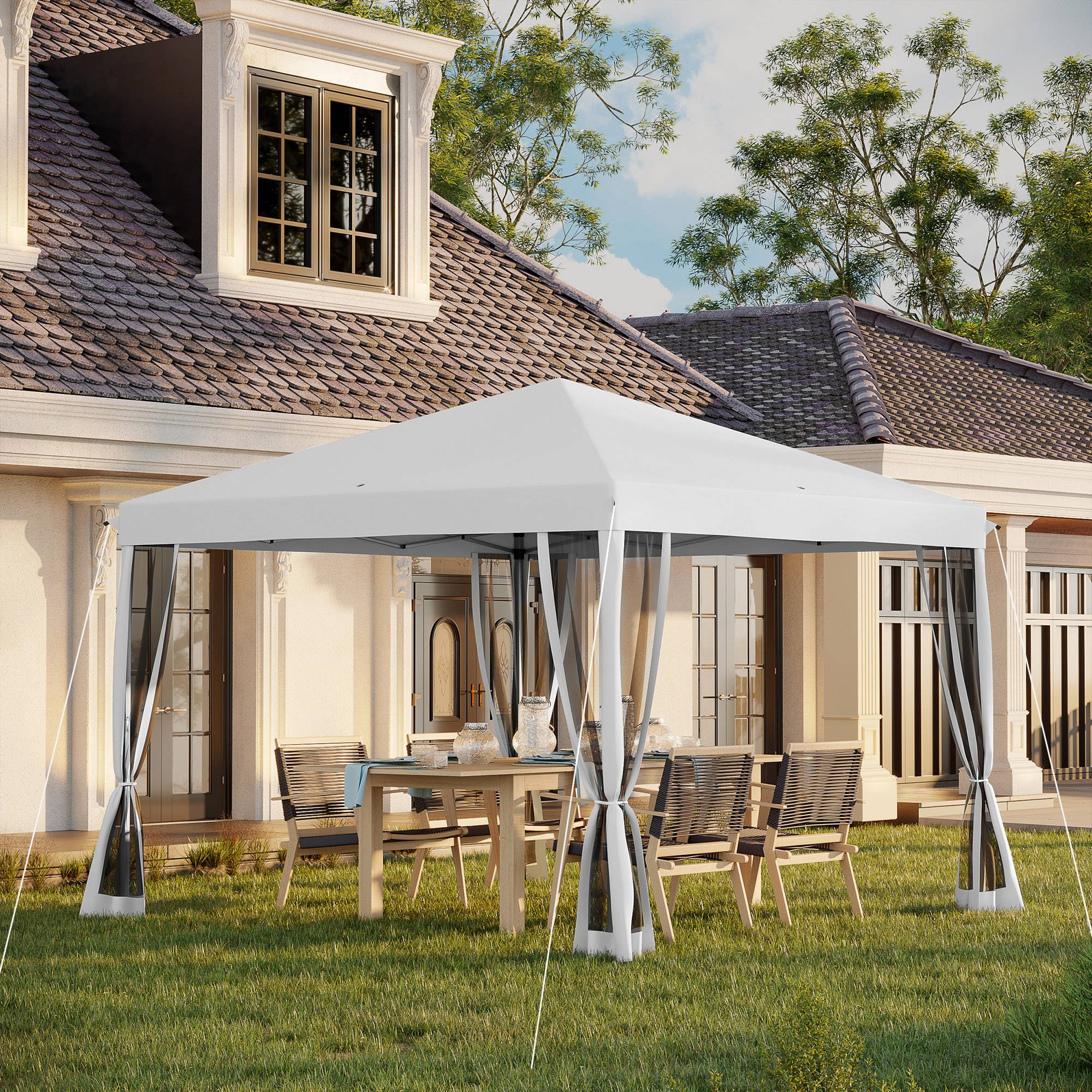 Tonnelle pliante polyester crème 296 x 296 x 265 cm - PANGIVO - Image 3