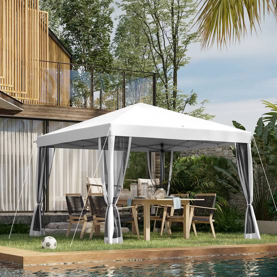 Tonnelle pliante polyester crème 296 x 296 x 265 cm - PANGIVO - Image 4