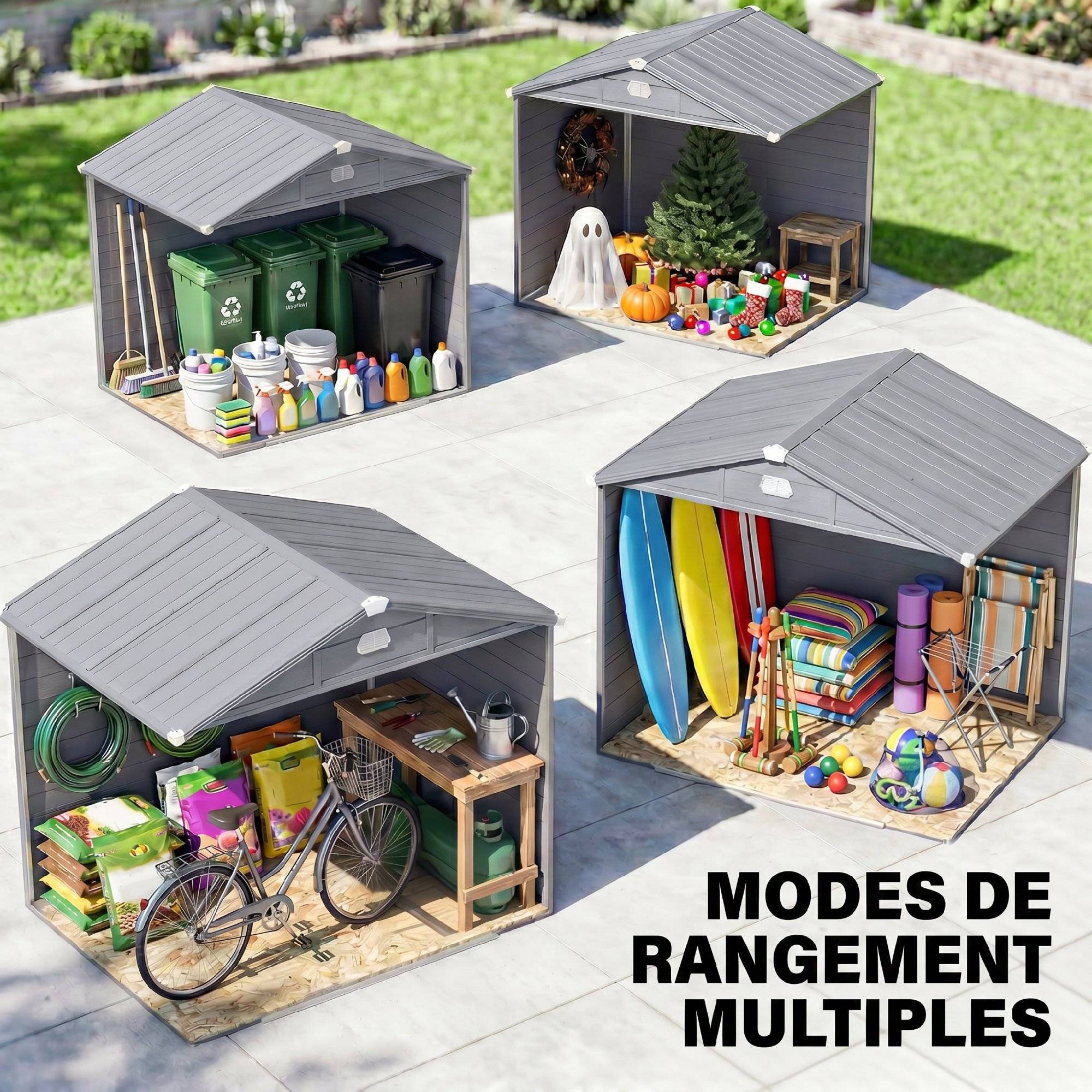 Abri de jardin en résine 4,56 m² avec kit de fondation galvanisé structure en aluminium 240 x 190 x 228 cm gris foncé - Image 10