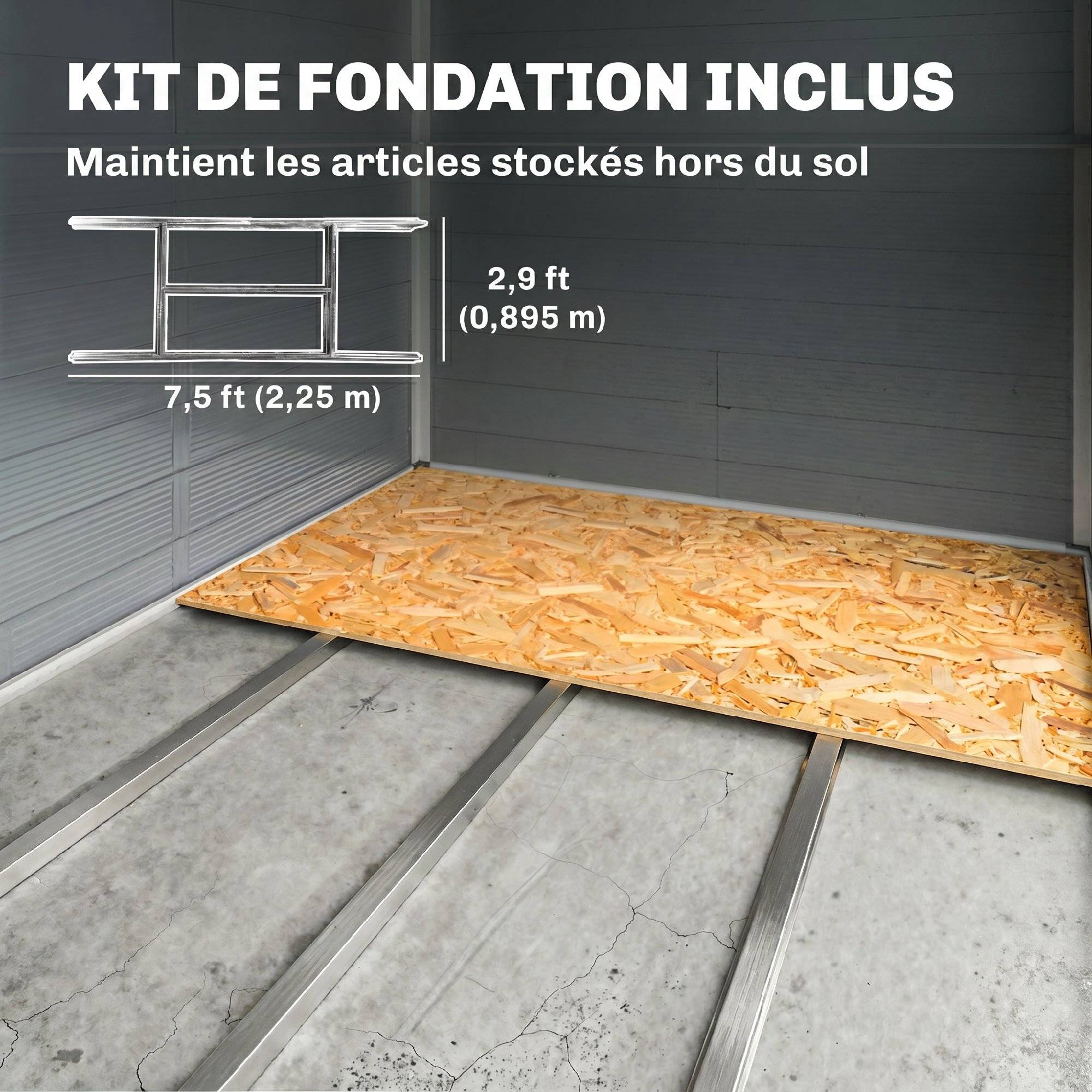 Abri de jardin en résine 4,56 m² avec kit de fondation galvanisé structure en aluminium 240 x 190 x 228 cm gris foncé - Image 8