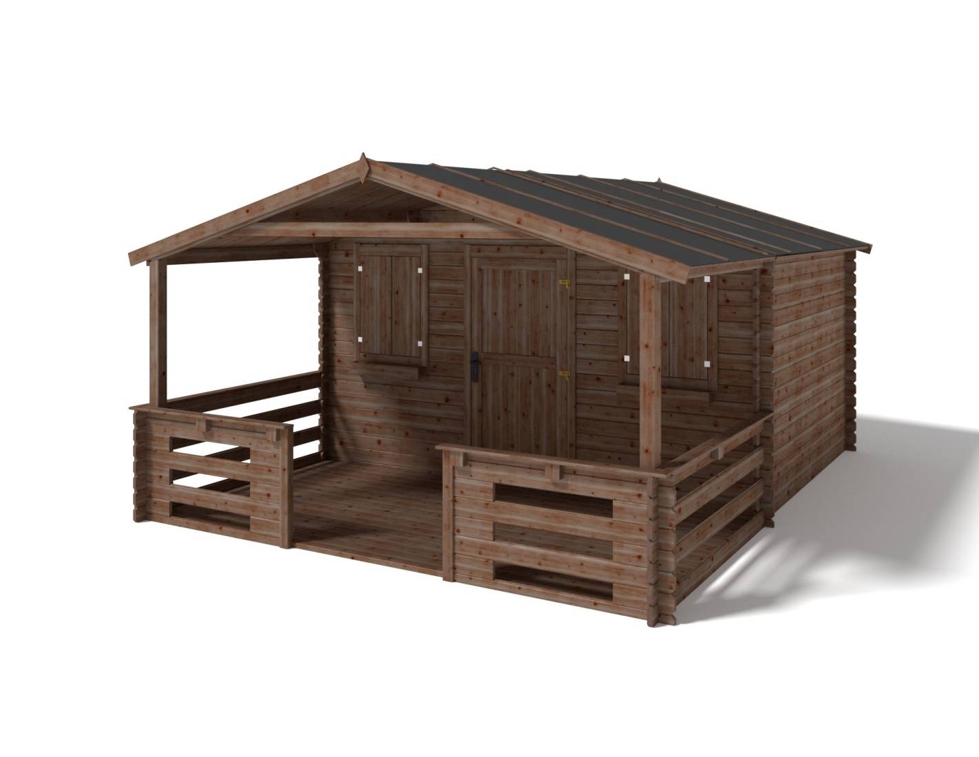 Altanka - Abri de jardin en bois - 4x3 m + terrasse avec balustrade et avant-toit en bois - 20 m2 - Traité - DOM418+DOM78+DOM79+POD05 - ALTANKA - Imagen 1