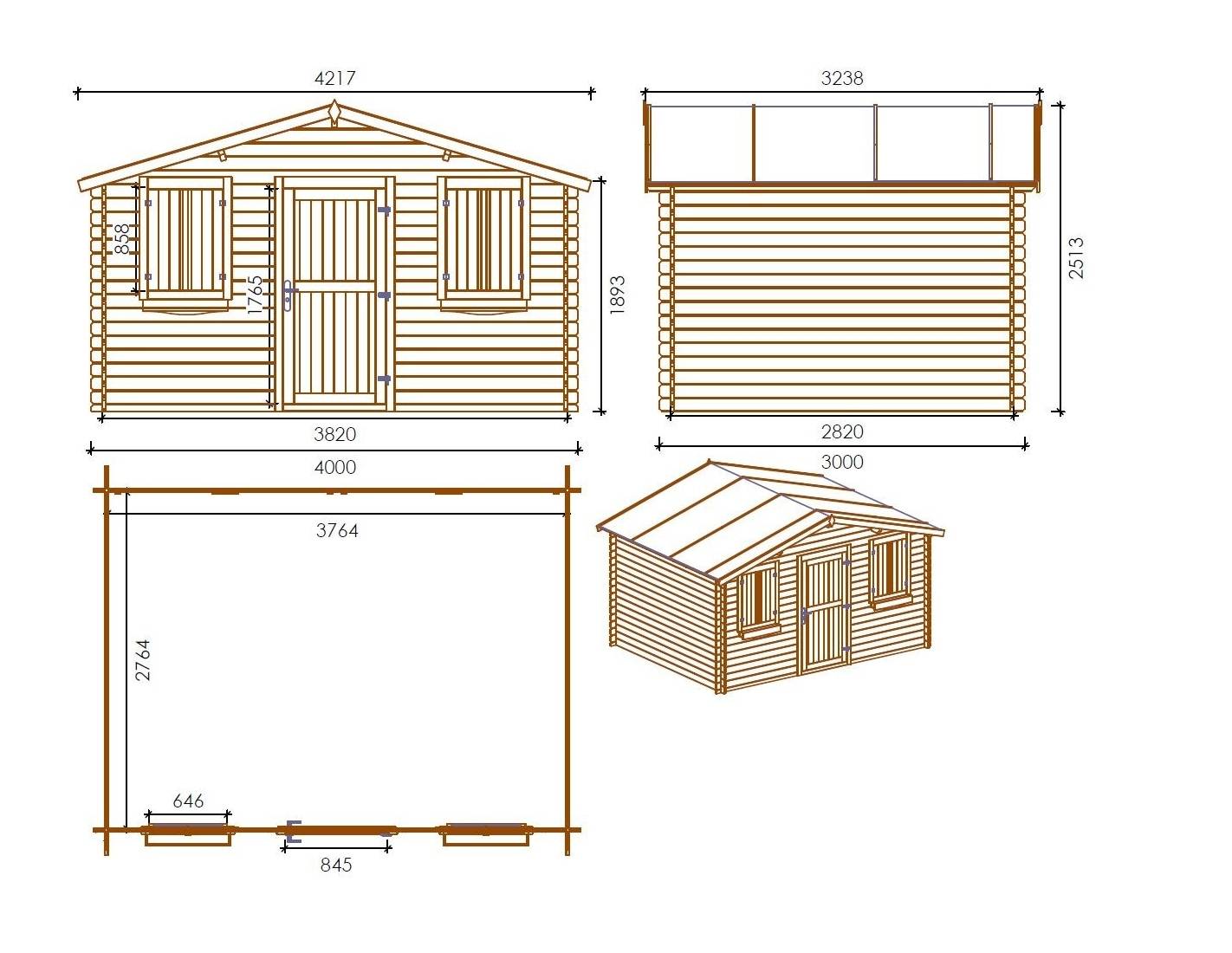 Altanka - Abri de jardin en bois - 4x3 m + terrasse avec balustrade et avant-toit en bois - 20 m2 - Traité - DOM418+DOM78+DOM79+POD05 - ALTANKA - Imagen 2