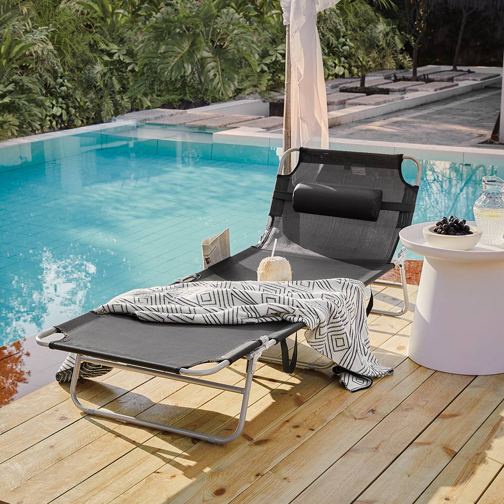 Bain de Soleil Transat de Jardin Chaise Longue Pliable, Réglable et Inclinable Noir L.195 x l.62 x H.29 cm SoBuy - Imagen 2