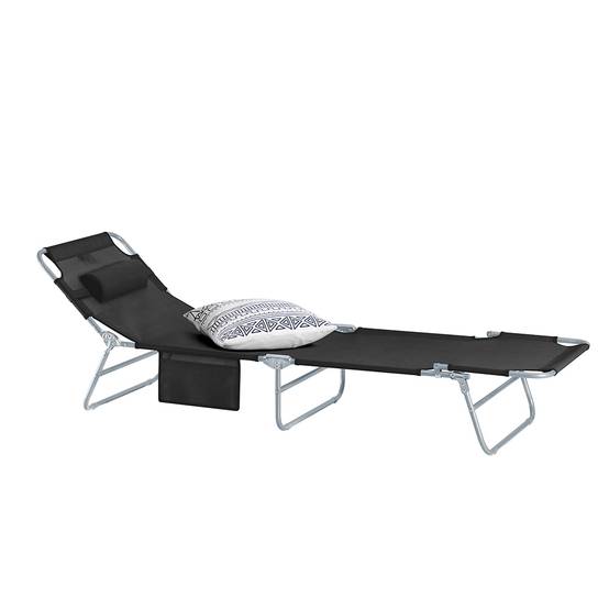 Bain de Soleil Transat de Jardin Chaise Longue Pliable, Réglable et Inclinable Noir L.195 x l.62 x H.29 cm SoBuy - Image 1
