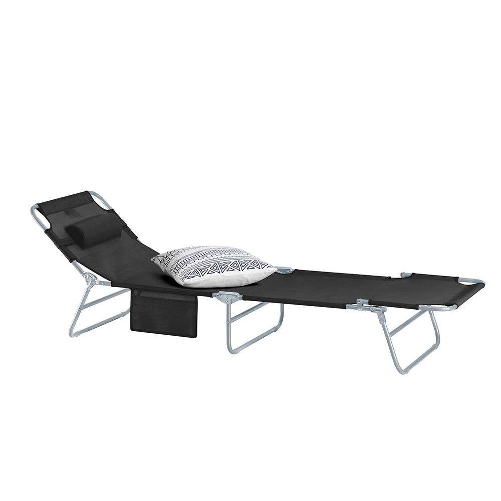 Bain de Soleil Transat de Jardin Chaise Longue Pliable, Réglable et Inclinable Noir L.195 x l.62 x H.29 cm SoBuy - Imagen 1