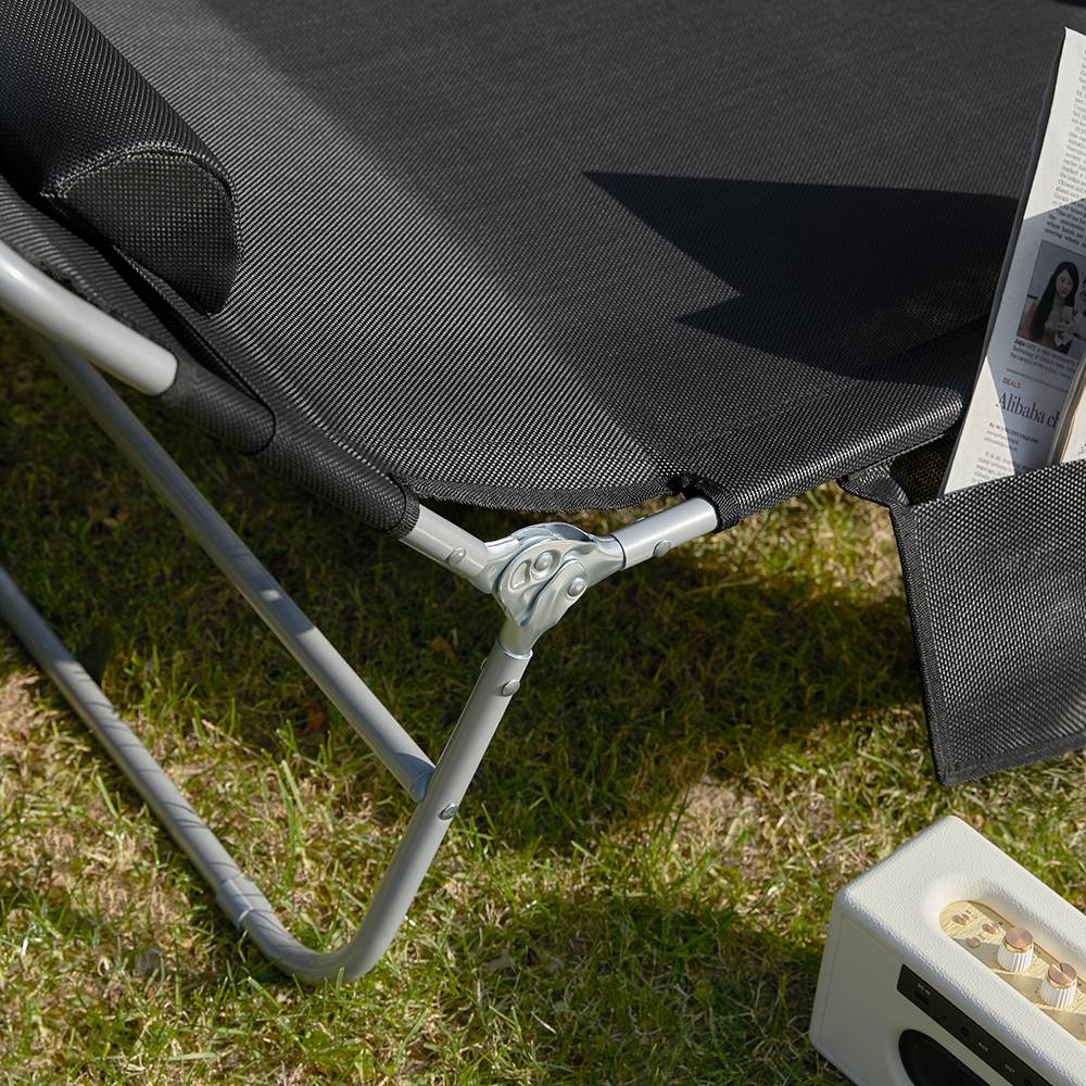 Bain de Soleil Transat de Jardin Chaise Longue Pliable, Réglable et Inclinable Noir L.195 x l.62 x H.29 cm SoBuy - Imagen 8