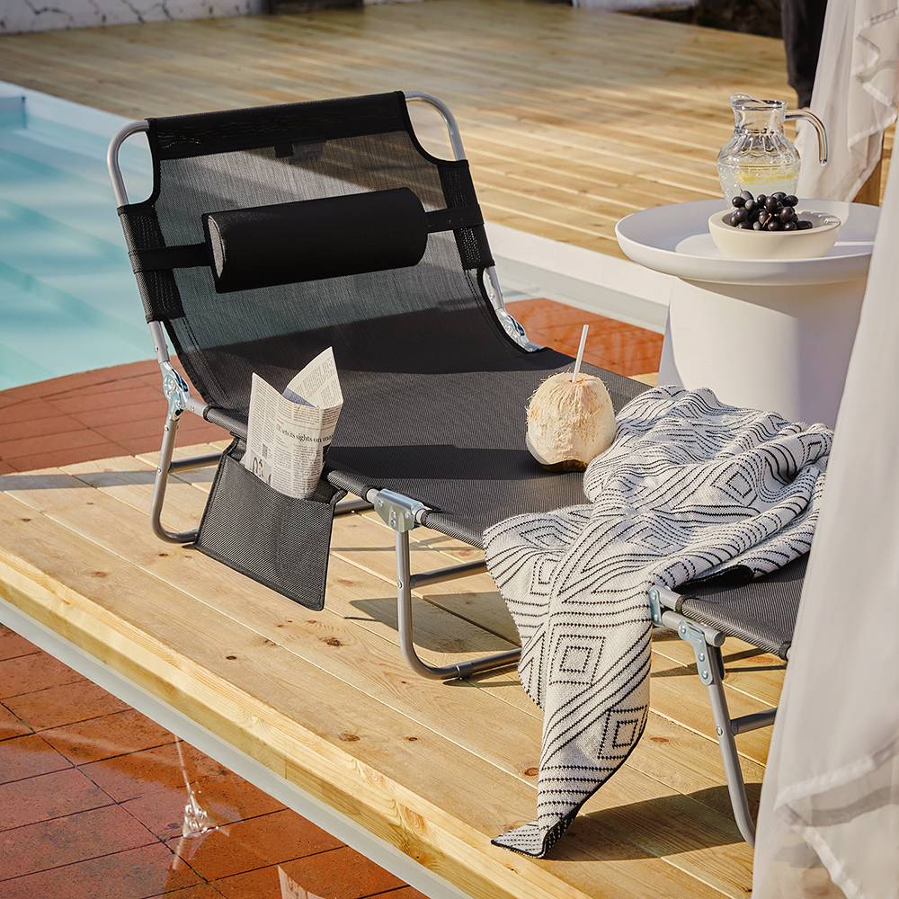 Bain de Soleil Transat de Jardin Chaise Longue Pliable, Réglable et Inclinable Noir L.195 x l.62 x H.29 cm SoBuy - Imagen 9