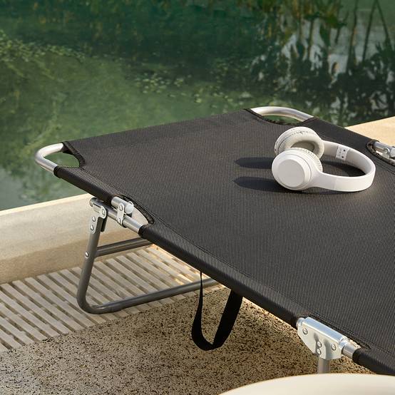 Bain de Soleil Transat de Jardin Chaise Longue Pliable, Réglable et Inclinable Noir L.195 x l.62 x H.29 cm SoBuy - Image 4