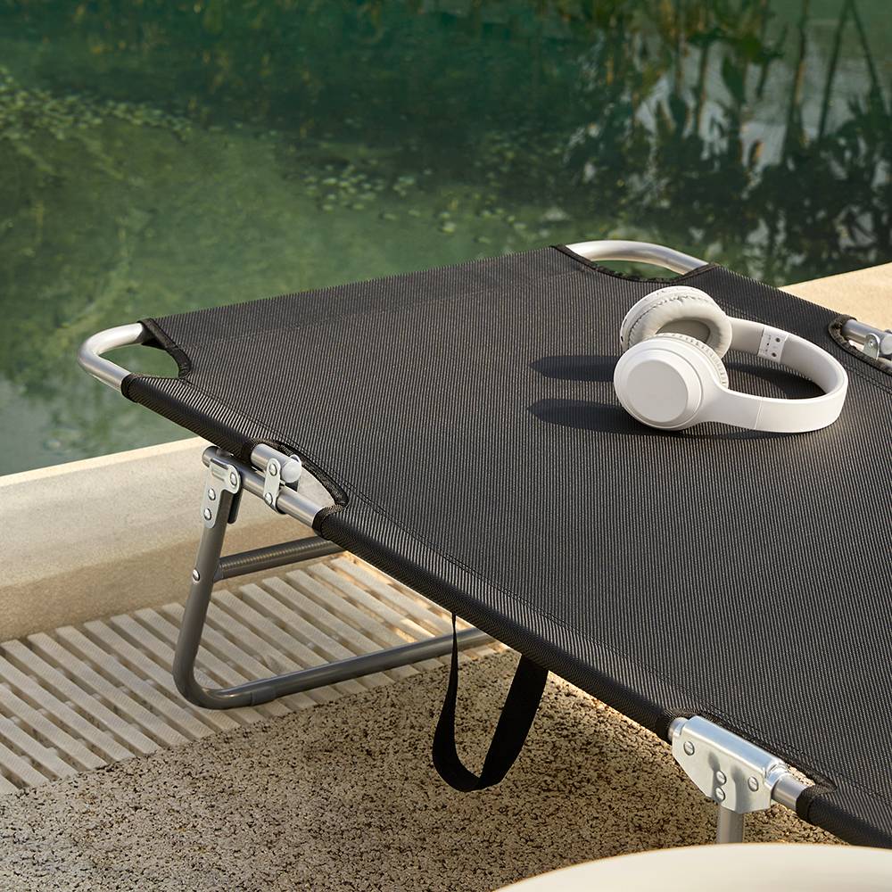 Bain de Soleil Transat de Jardin Chaise Longue Pliable, Réglable et Inclinable Noir L.195 x l.62 x H.29 cm SoBuy - Imagen 4
