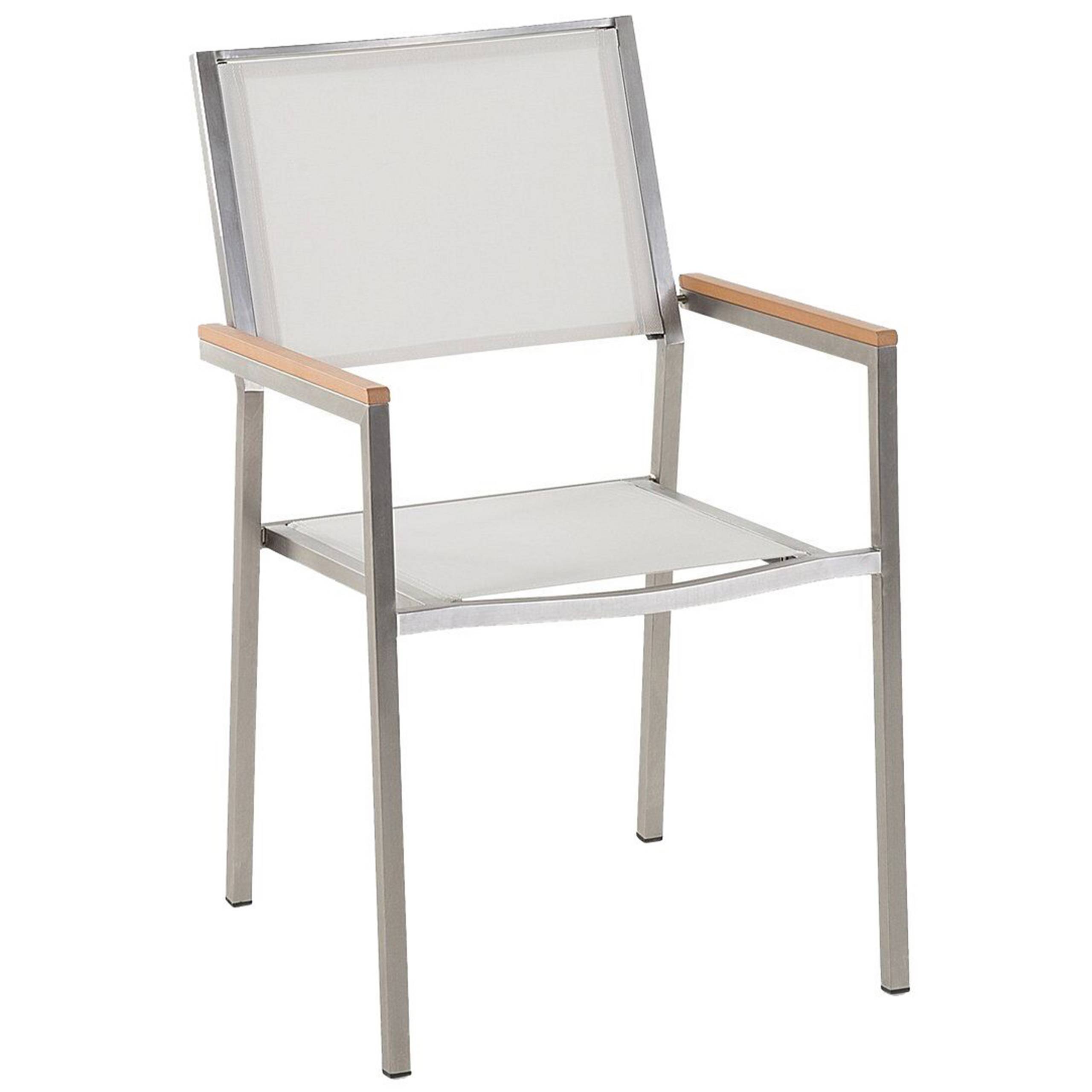 Beliani - Salon de Jardin composé d'une Table 180 x 90 cm et de 6 Chaises en Acier Inox, Textile Blanc et Verre Effet Brisé au Design Moderne - Imagen 4