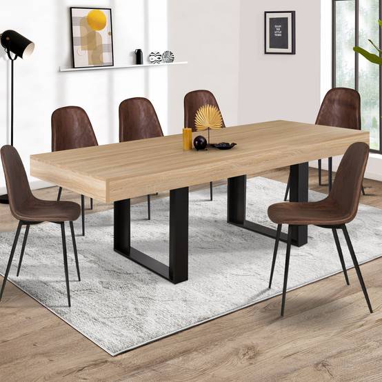 Table à manger rectangle PHOENIX 8 personnes bois et noir 200 cm - Image 1