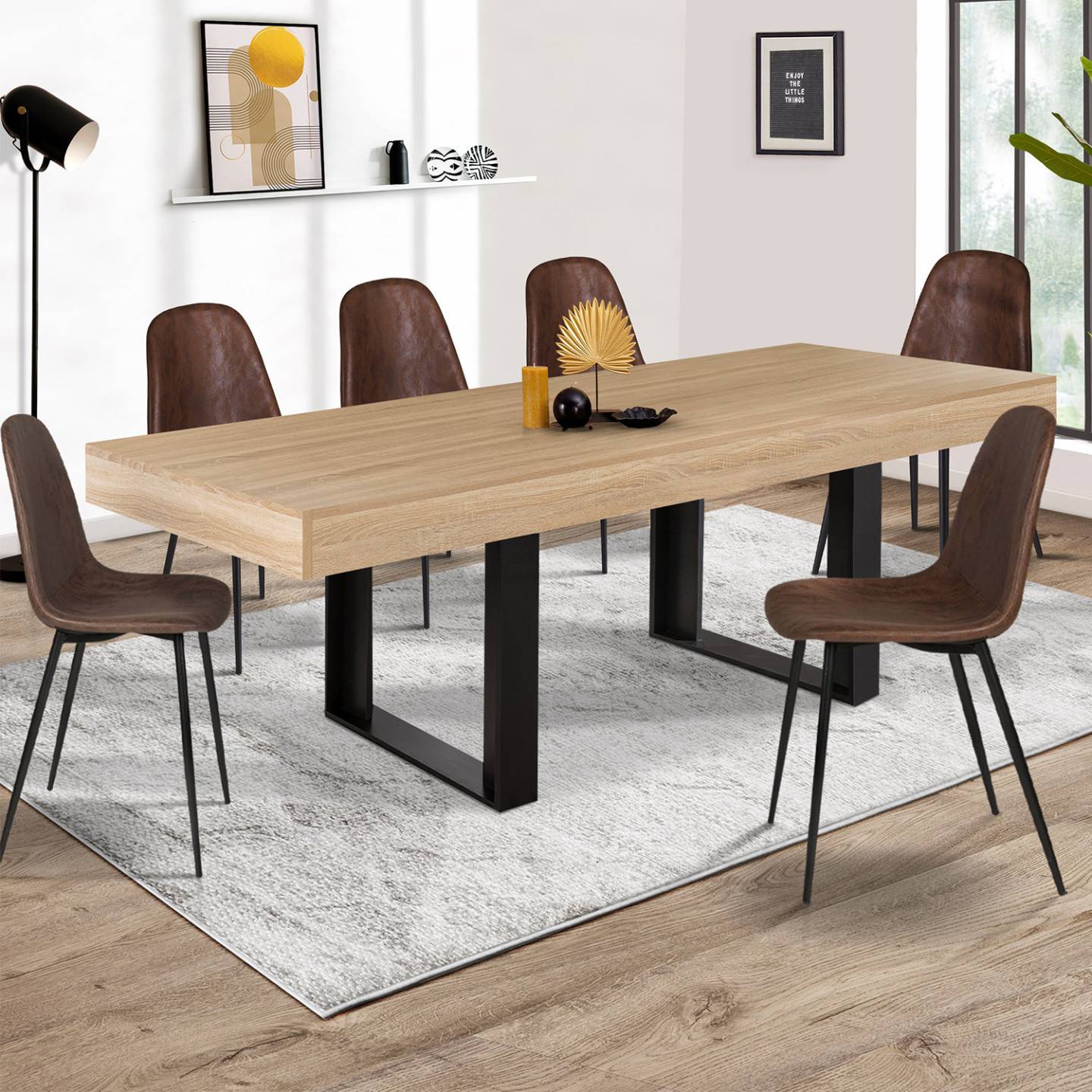 Table à manger rectangle PHOENIX 8 personnes bois et noir 200 cm - Image 1