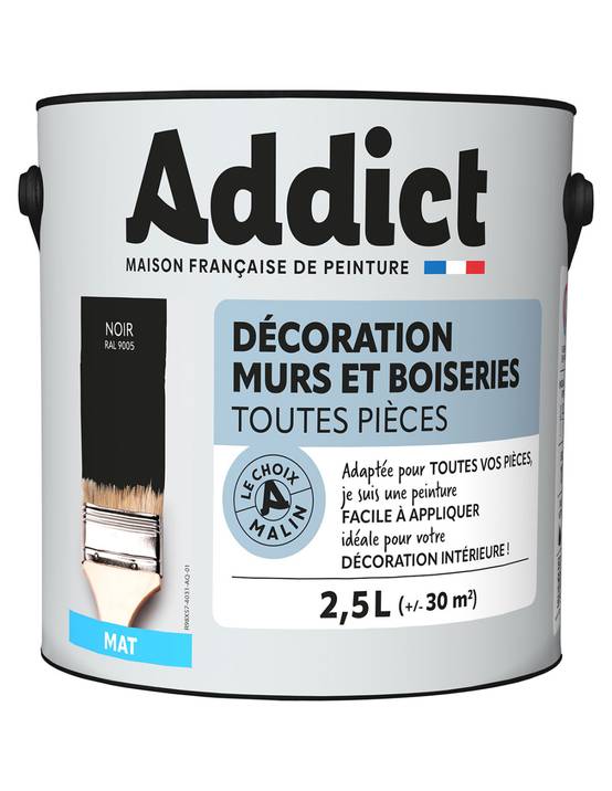 Peinture Addict Déco.m&bois Mat Noir 2,5l - Addict
