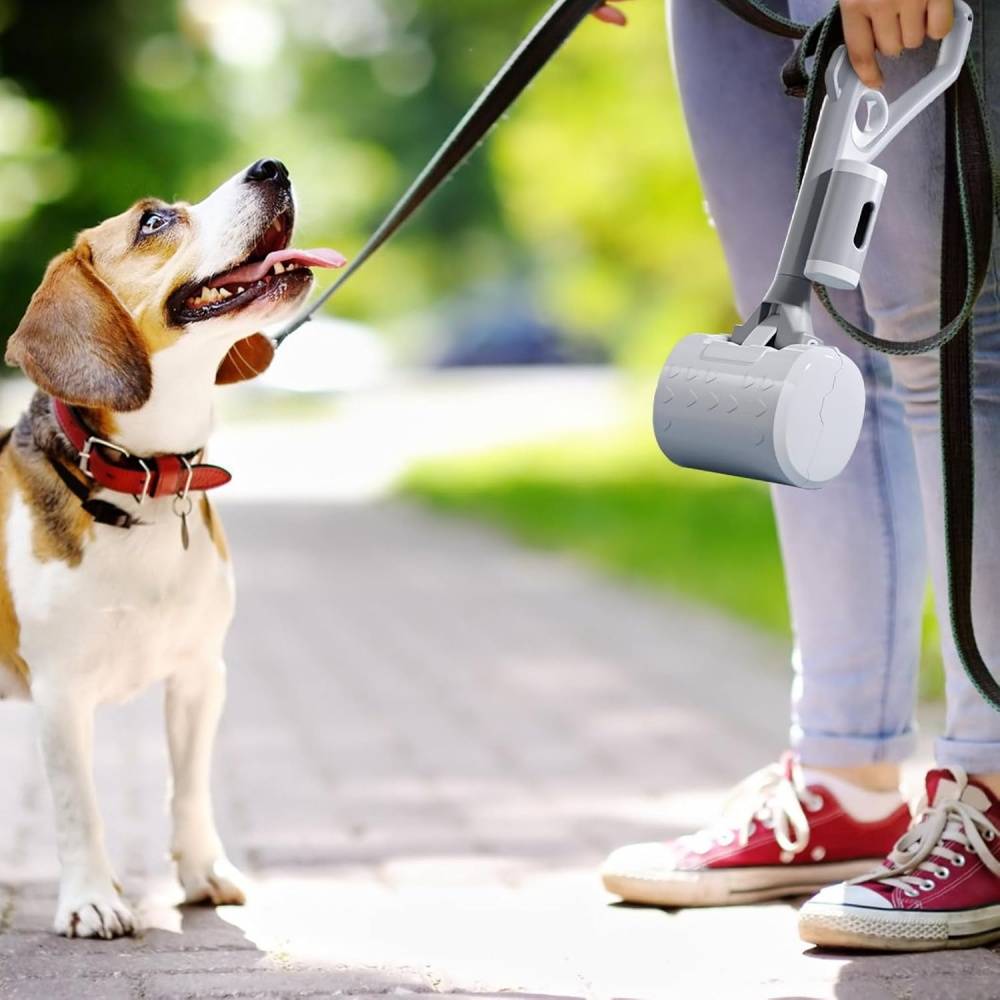 Ramasse-crottes pour chien - Pelle robuste avec distributeur de sacs intégré - Poignée ergonomique -Gray- Living123 - Image 3