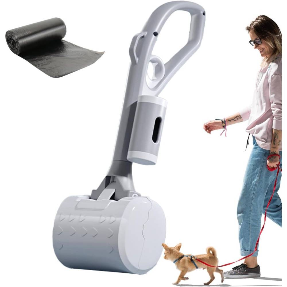 Ramasse-crottes pour chien - Pelle robuste avec distributeur de sacs intégré - Poignée ergonomique -Gray- Living123 - Image 2