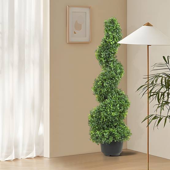 VEVOR Buis topiaire artificiel 91 cm, extérieur spirale. 2 plantes PE, feuilles remplaçables. - Image 8