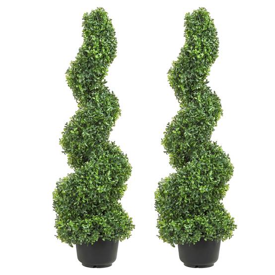 VEVOR Buis topiaire artificiel 91 cm, extérieur spirale. 2 plantes PE, feuilles remplaçables. - Image 1