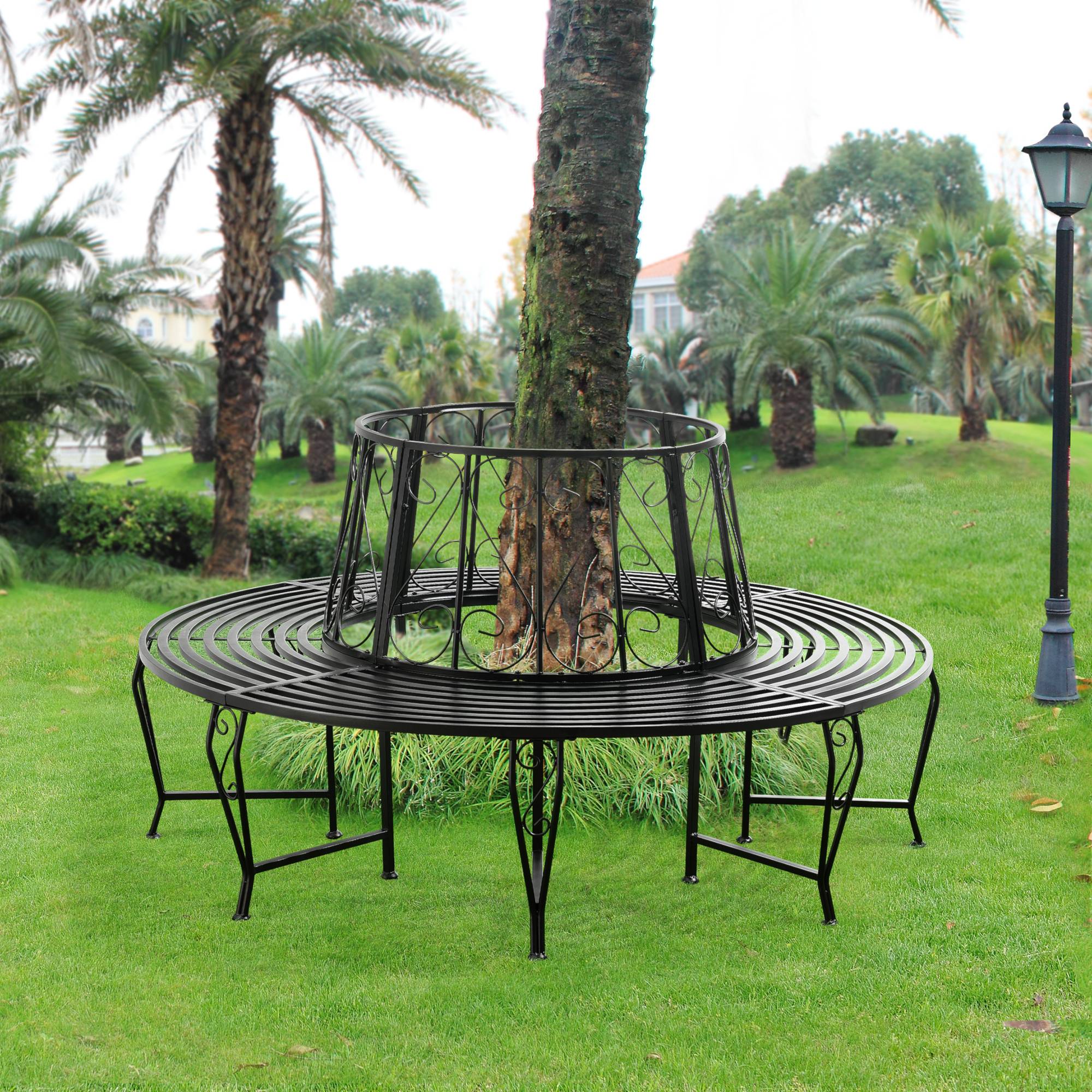 Banc De Jardin Rond Pour Arbre Meuble Extérieur Robuste Circulaire 160 X 84 Cm Acier Noir [en.casa] - Image 2