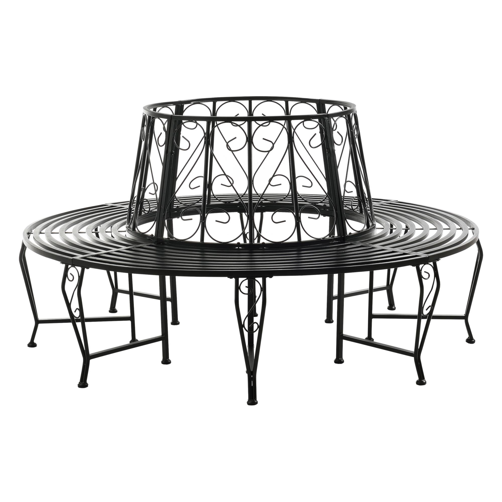 Banc De Jardin Rond Pour Arbre Meuble Extérieur Robuste Circulaire 160 X 84 Cm Acier Noir [en.casa] - Image 1