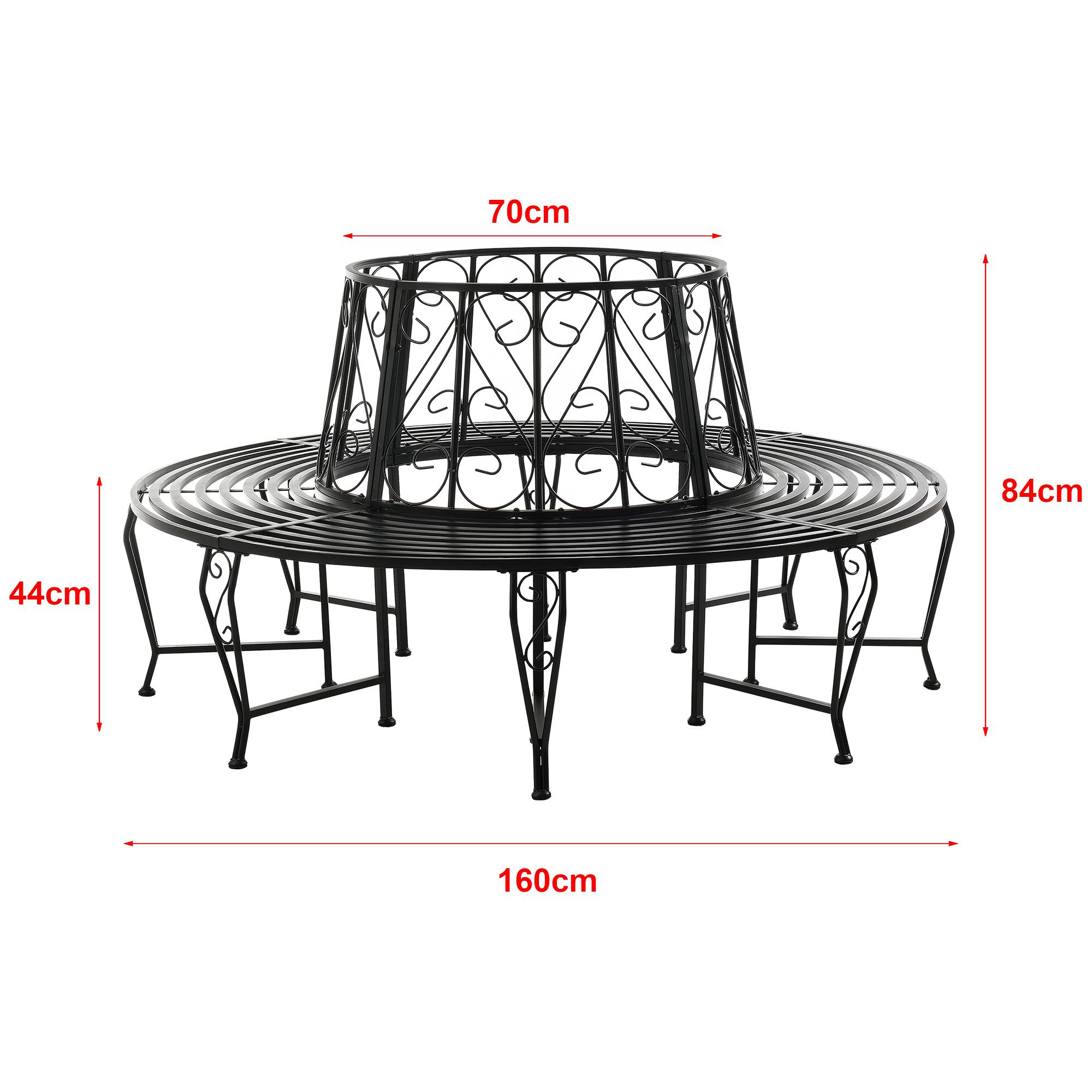 Banc De Jardin Rond Pour Arbre Meuble Extérieur Robuste Circulaire 160 X 84 Cm Acier Noir [en.casa] - Image 4