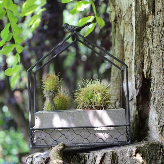 Jardinière extérieure pot fleurs jardin bois métal marron 21x12x24.5cm Chemin de campagne - Image 4