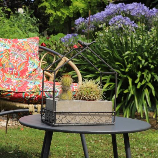 Jardinière extérieure pot fleurs jardin bois métal marron 21x12x24.5cm Chemin de campagne - Image 3
