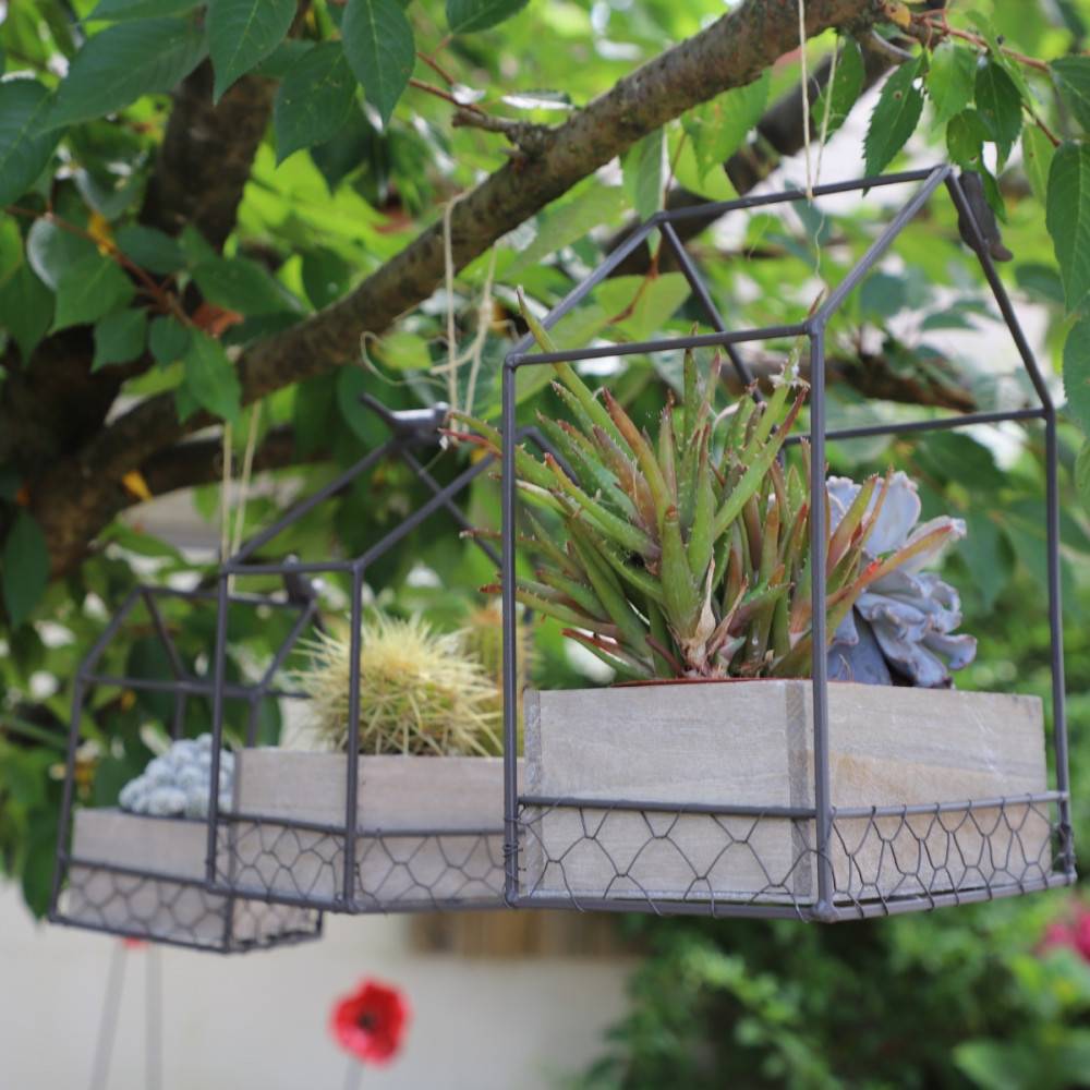 Jardinière extérieure pot fleurs jardin bois métal marron 21x12x24.5cm Chemin de campagne - Image 6