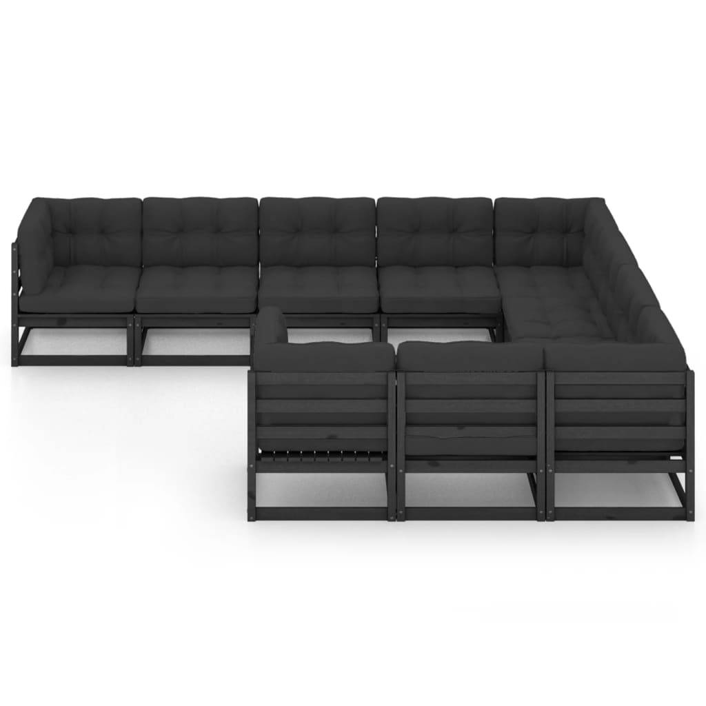 Helloshop26 - Salon de jardin meuble d'extérieur ensemble de mobilier 10 pièces avec coussins noir bois de pin massif - Imagen 2