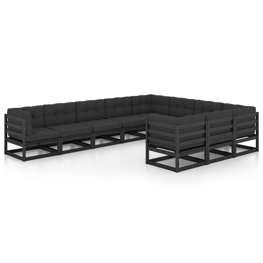 Helloshop26 - Salon de jardin meuble d'extérieur ensemble de mobilier 10 pièces avec coussins noir bois de pin massif - Imagen 1