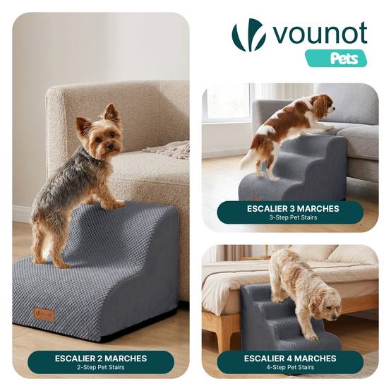 Vounot - Escalier pour chien et chat en mousse haute densite et housse lavable 72x40x50cm gris - Image 7