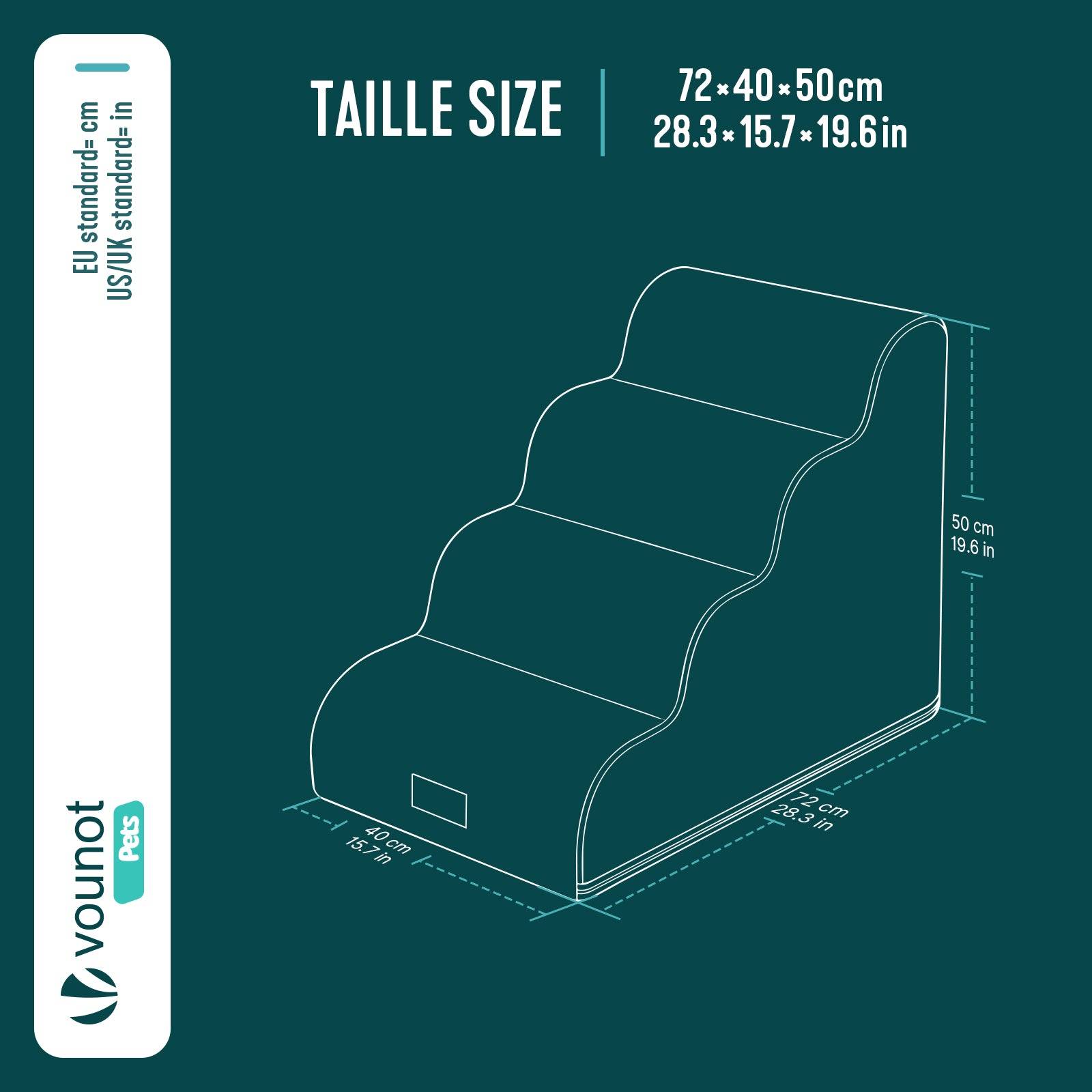 Vounot - Escalier pour chien et chat en mousse haute densite et housse lavable 72x40x50cm gris - Image 3