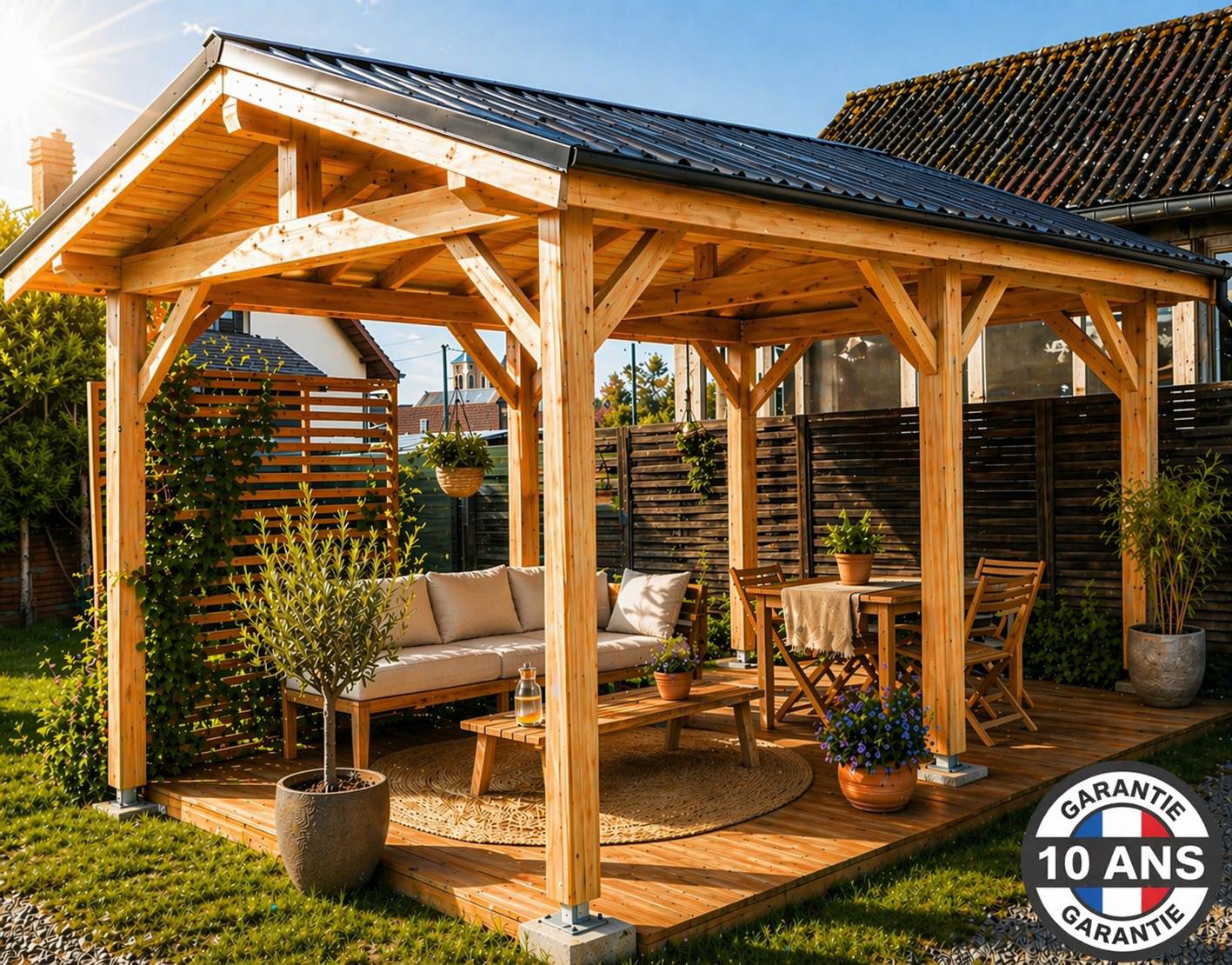 Carport bois 2 pentes en bois douglas 21 m² avec couverture. Abri camping car ou van. Garantie 10 ans. - Image 7