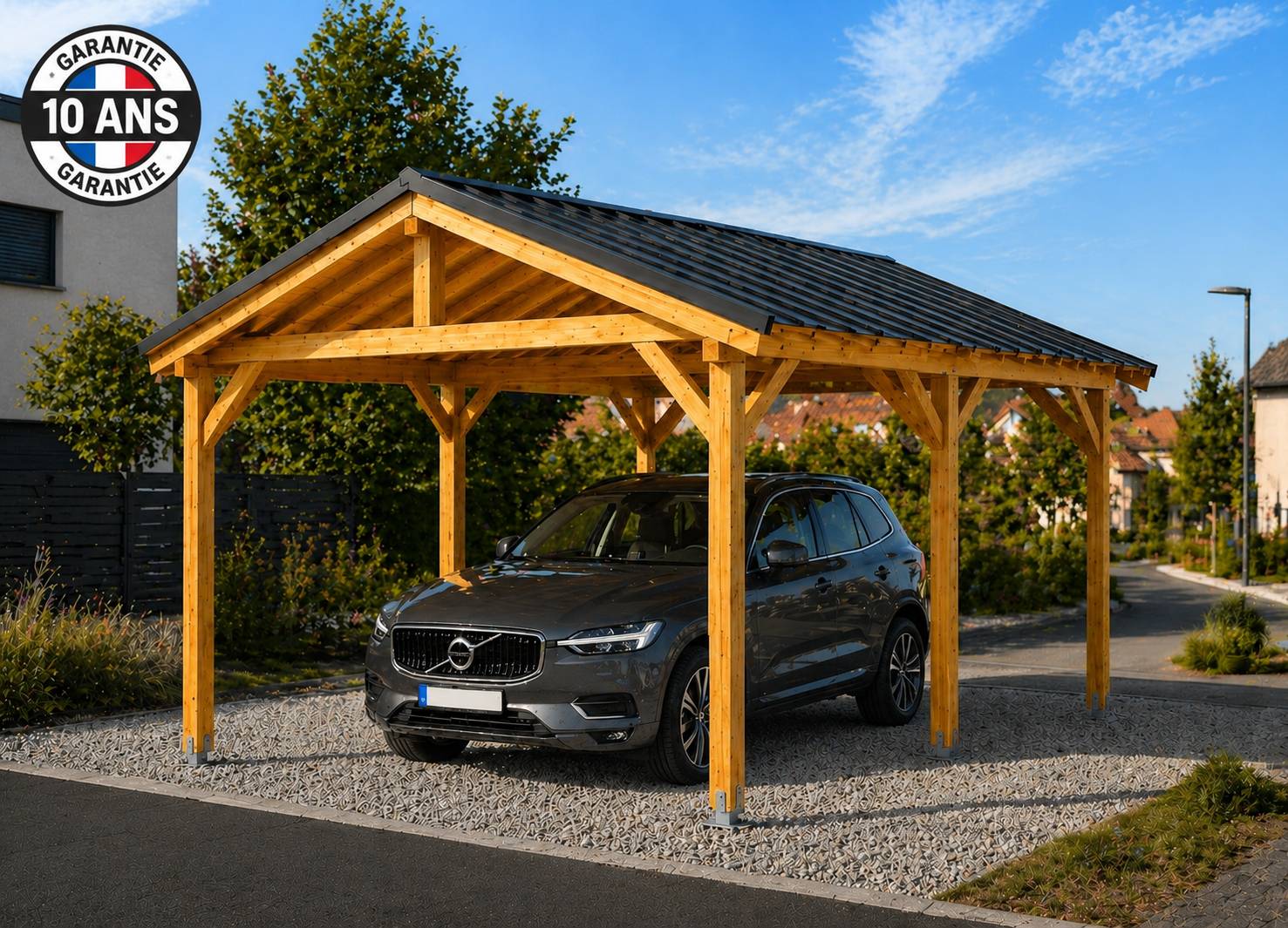 Carport bois 2 pentes en bois douglas 21 m² avec couverture. Abri camping car ou van. Garantie 10 ans. - Image 5